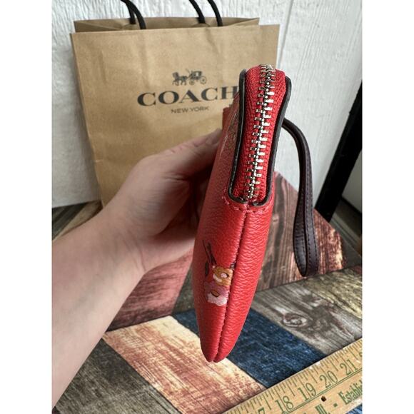 Coach F34316 Red Coated Canvas Baby Bouquet Corner Zip Wristlet Purse Wallet NWT - Picture 4 of 11